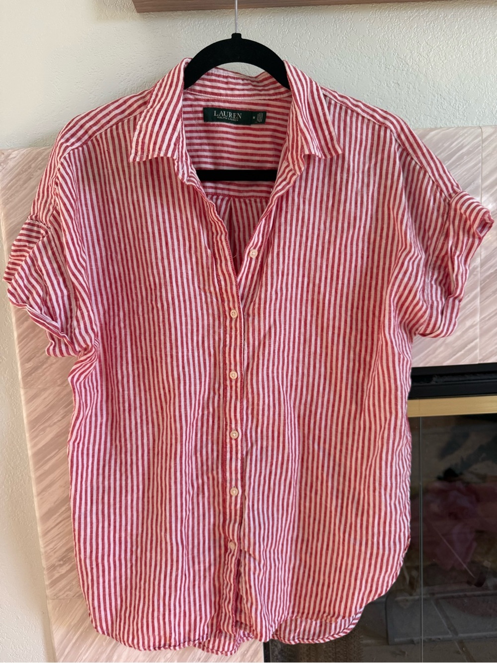 Lauren Ralph Lauren Pink Striped Linen Button-Up Shirt